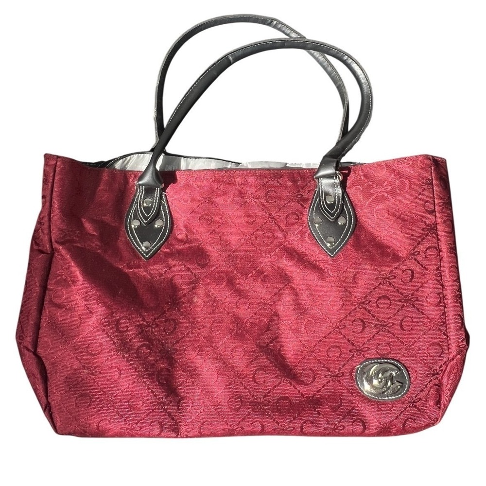 CASSINI Burgundy Red Fabric & Faux Leather Tote Bag Women's Satchel Handbag